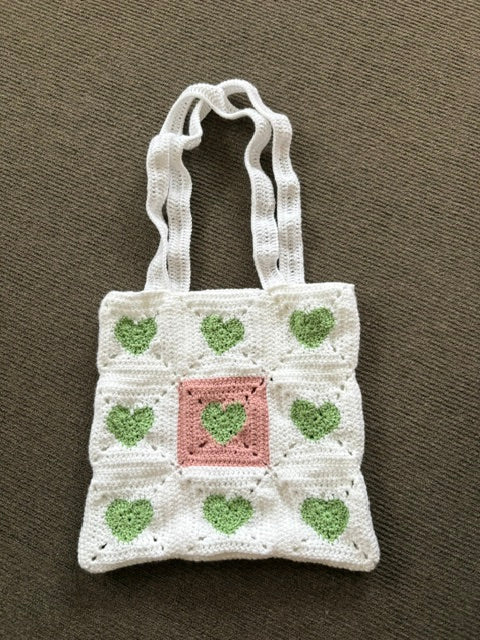 Crocheted Tote Bag with heart design