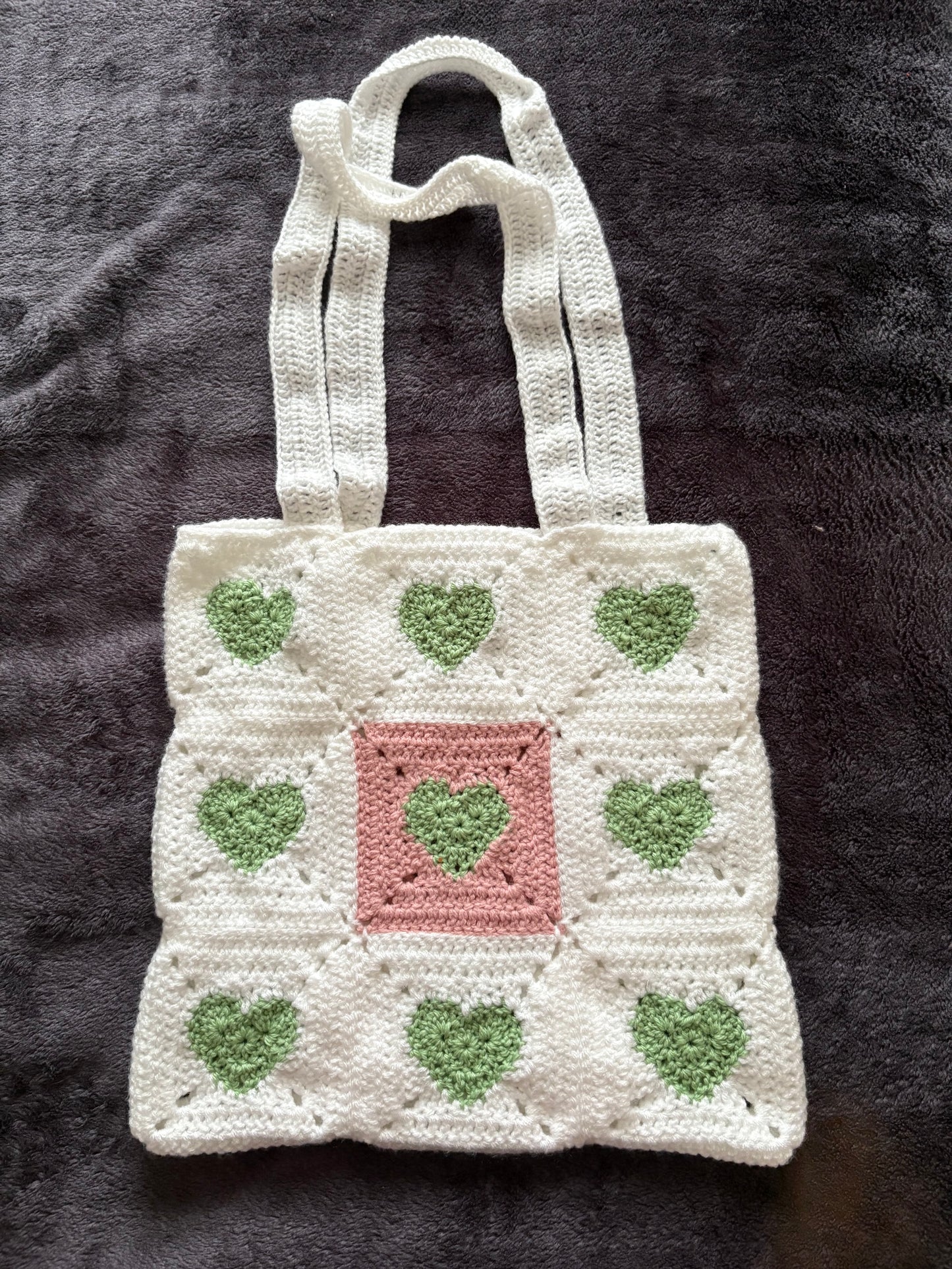 Crocheted Tote Bag with heart design