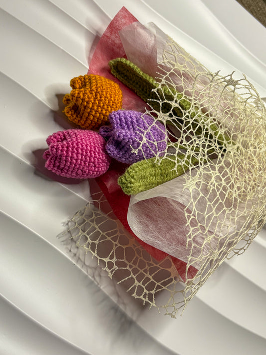 Handmade Crochet Tulip Bouquet - Everlasting Beauty in Bloom