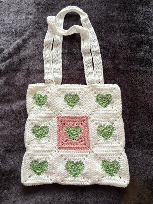 Crocheted Tote Bag with heart design